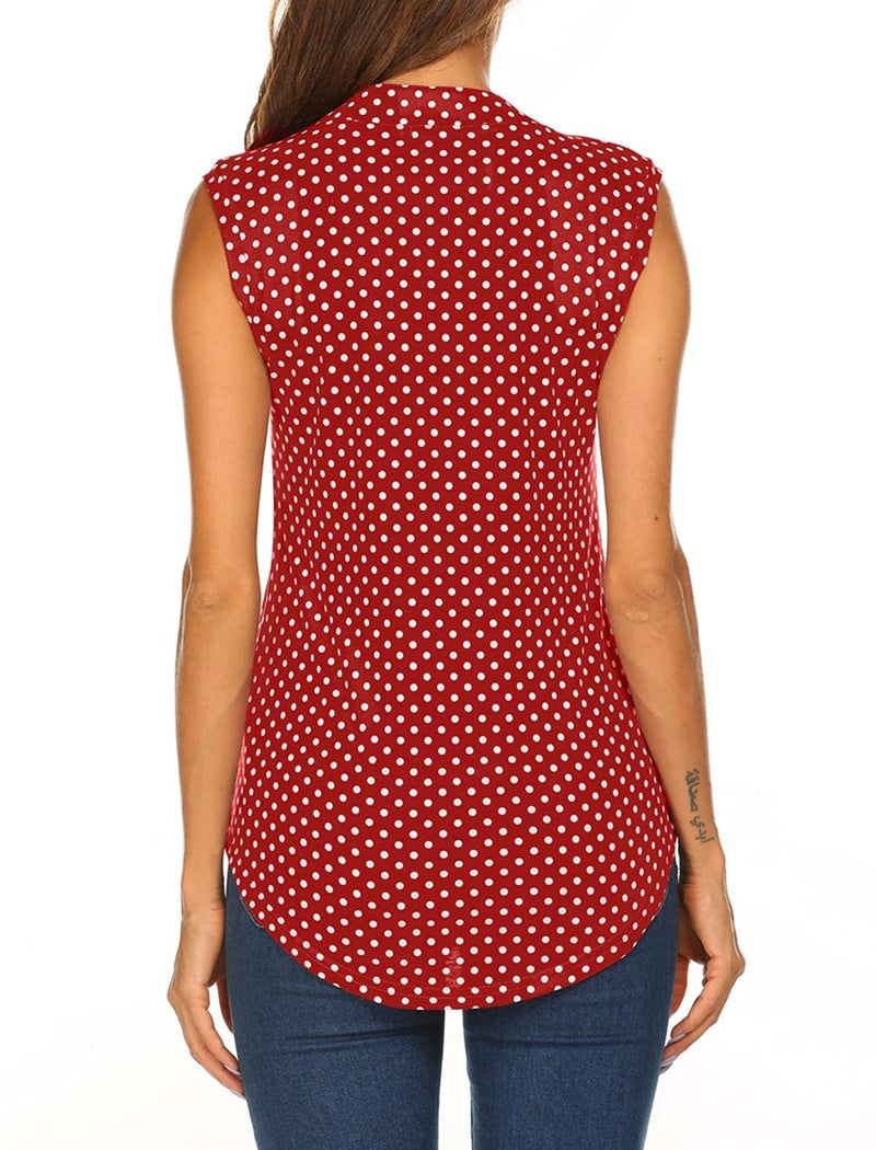 Halife Womens Casual V Neck Tank Tops Summer Business Blouse Polka Shirts Red M - Image 3